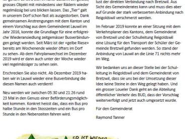 Bott Bericht vom Juli 2019: Dr Gmeinroot brichtet: ÖV aktuell: Erfolgreiche Wiederansiedlung von Bussen