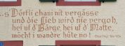 1. Stophe des Liedes s'Dörfli chani nid vergässe von Ernst Vogt an einer Hausfassade